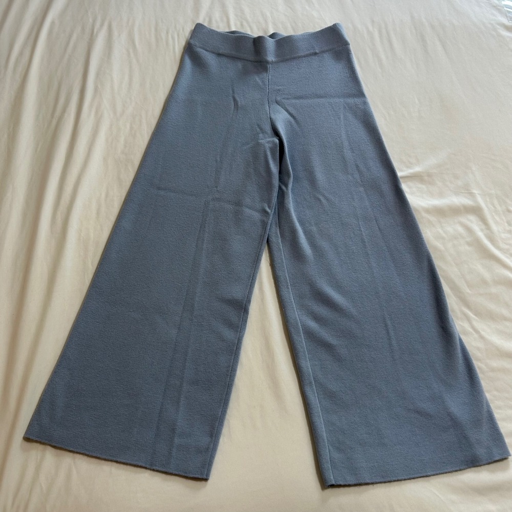 Marled Womens XS Blue‎ Knit Wide Leg Pants Elastic Waist Cropped